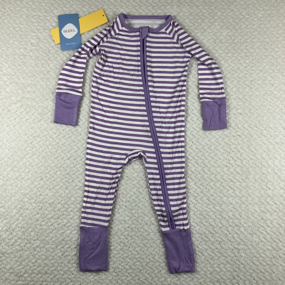 NWOT Suzel Bamboo Baby Romper Purple Stripe 3-6M $23